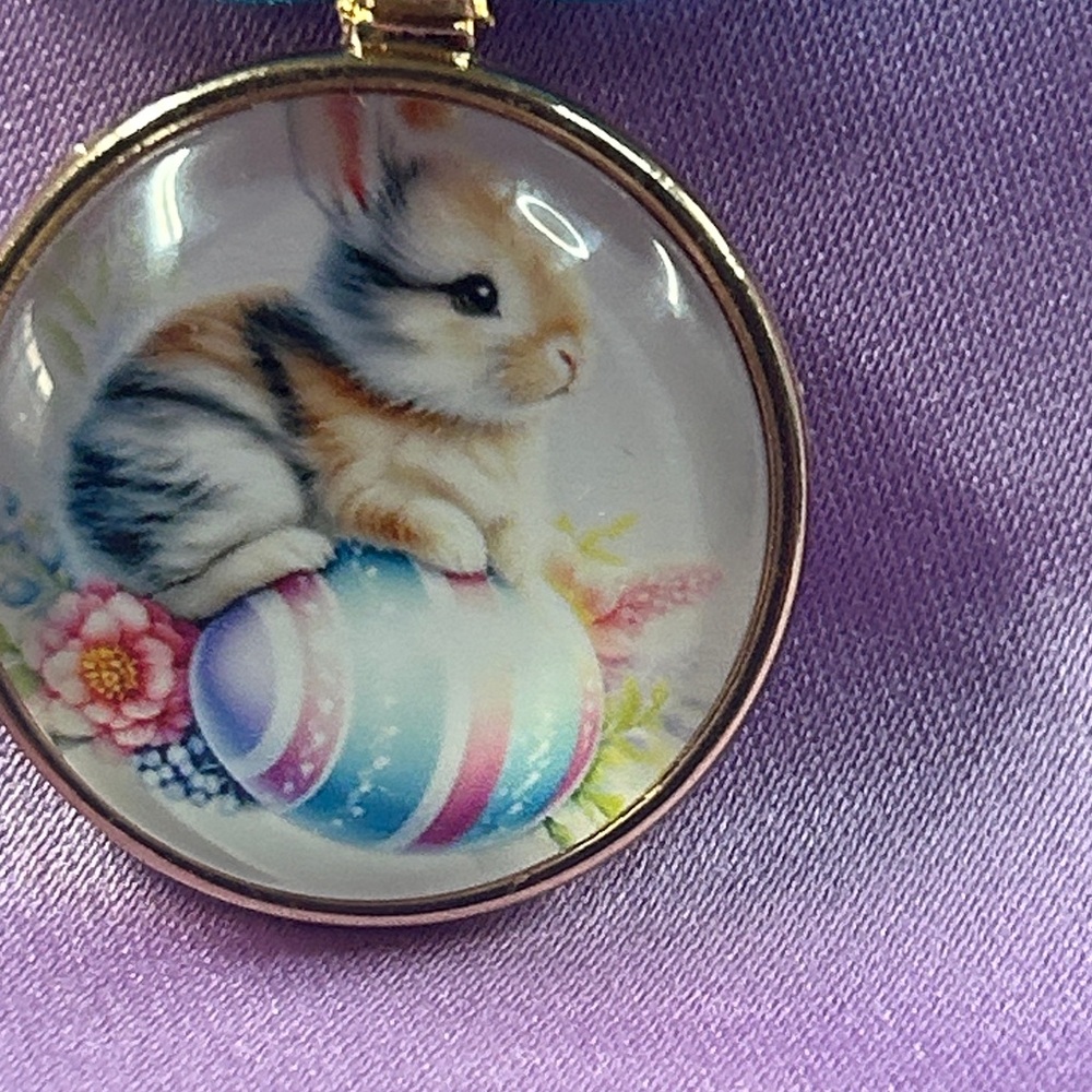 Blue Ribbon Bunny 1 inch Pendant Necklace - Unbranded